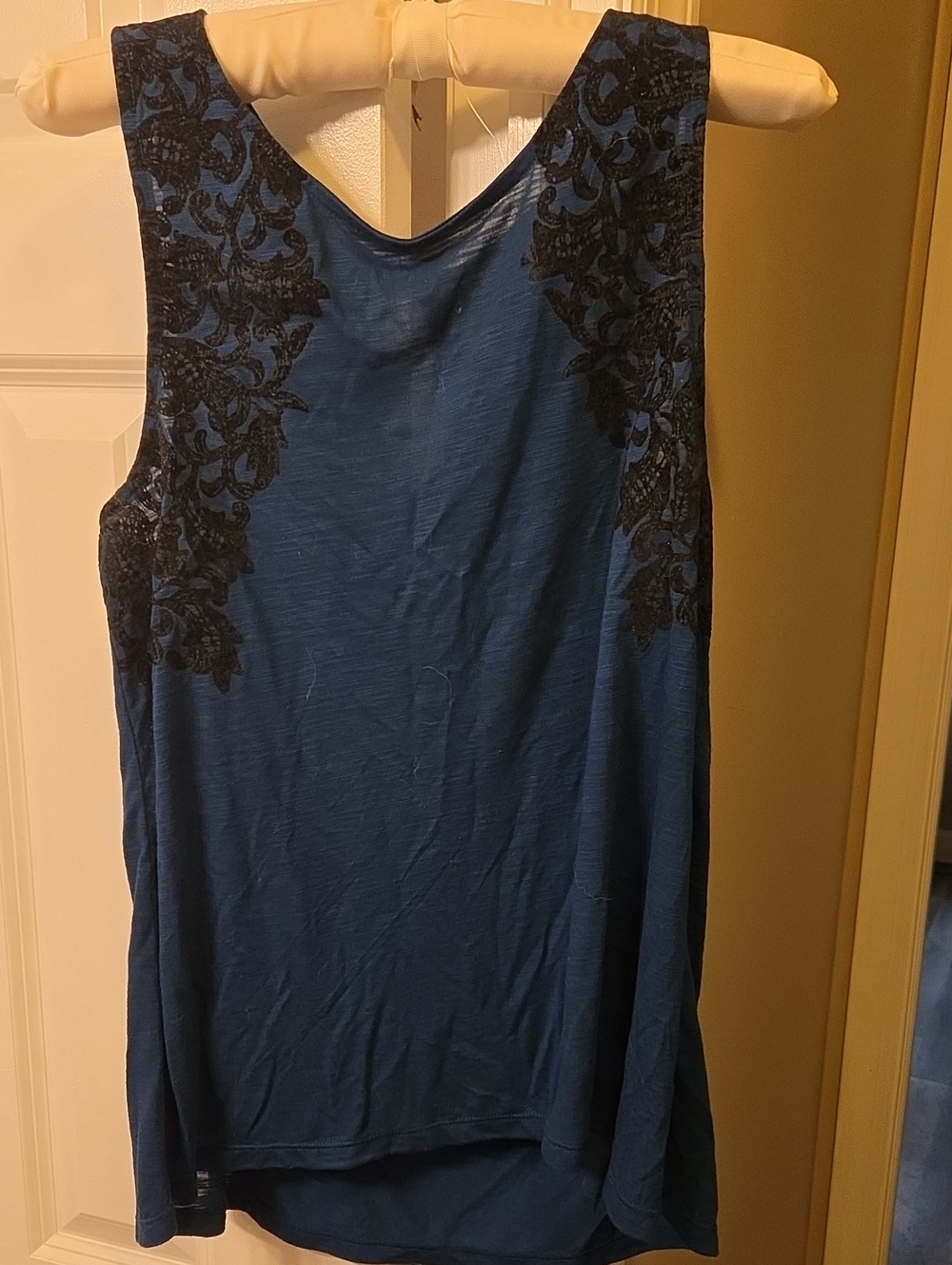 American Eagle Outfitters Blue Tank with Black Lace Accents